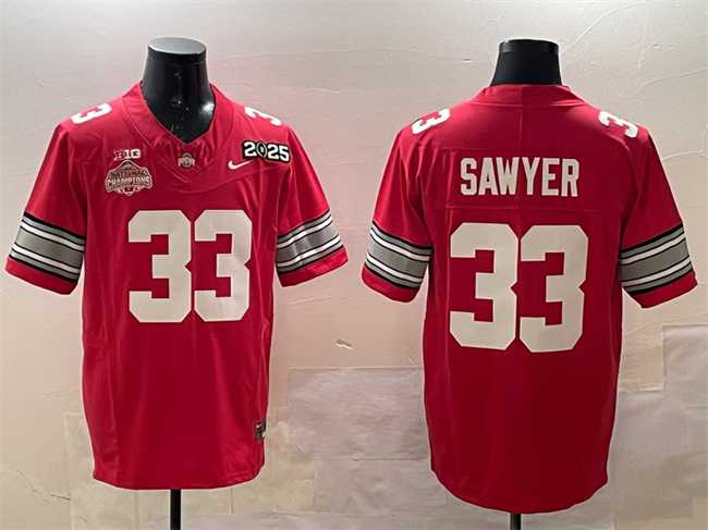Mens Ohio State Buckeyes #33 Jack Sawyer Red 2025 CFP Final With National Champions Patch F.U.S.E. Vapor Limited Stitched Football Jersey
